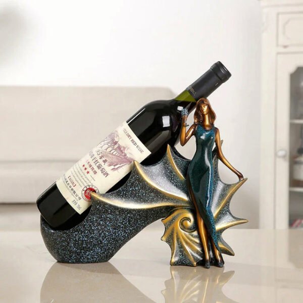 Sea snail wine rack in blue featuring a sculptural woman and sea snail design.