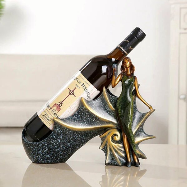 Sea snail wine rack in green featuring a sculptural woman and sea snail design.