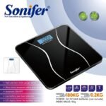 Sonifer SF-1903 digital body scale powered by 3 AAA batteries, modern design, stylish colors.