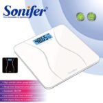 High precision Sonifer SF-1903 digital body scale in white, automatic on/off, 6mm tempered safety glass.