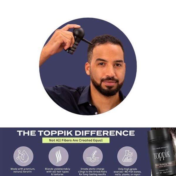 Toppik hair building fibers blend naturally with any hair color.