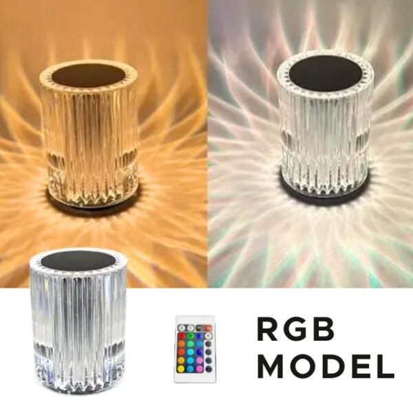 Three models of transparent table lamp: RGB and 3-color aura selector.