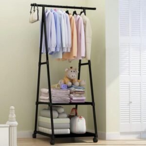 2-Layer Triangle Clothes Rack with Movable Wheels