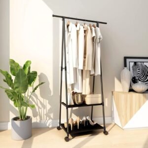 2-Layer Triangle Clothes Rack with Movable Wheels