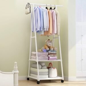 2-Layer Triangle Clothes Rack with Movable Wheels