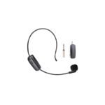 AY-101 wireless microphone and receiver on white background in sleek black color.