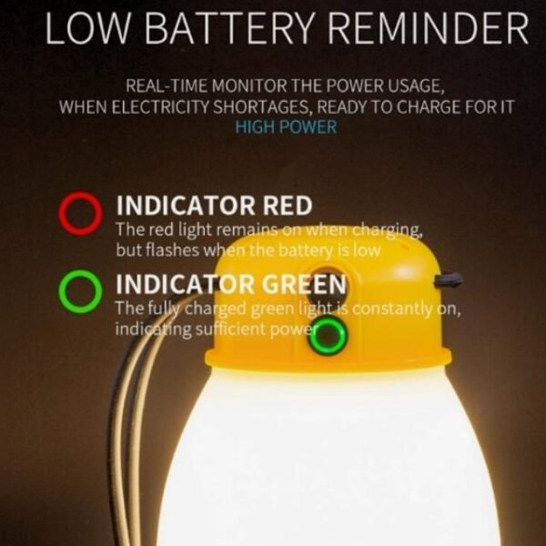 Camping lamp with low battery reminder.