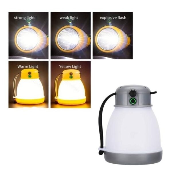 Camping lamp with 5 lighting modes.