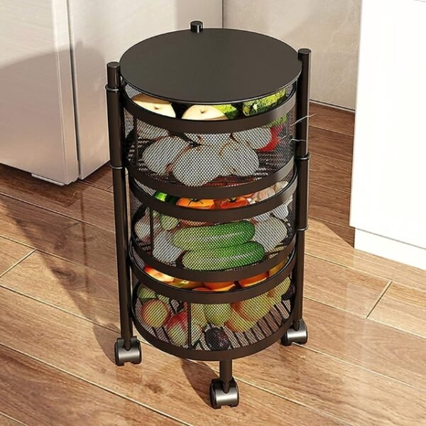 Kitchen Bliss with 3-Layer Round Metal Storage Rack.