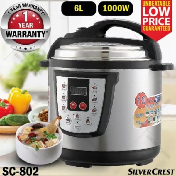 Spacious 6L Silvercrest Pressure Cooker - Family-Sized.