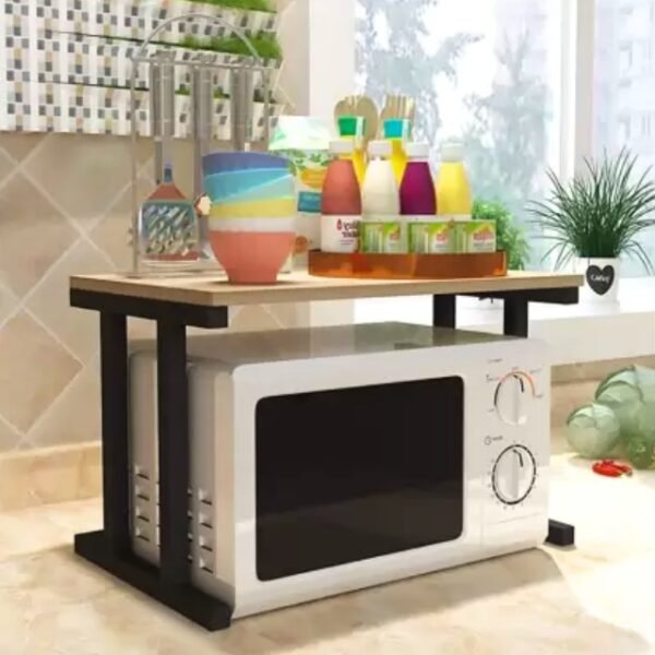 Beige Wooden kitchen storage rack on the counter.