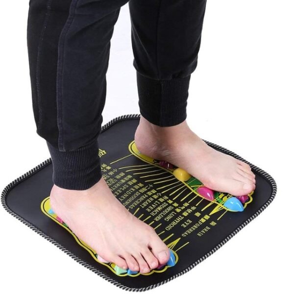 Man Using Acupuncture Foot Massage Mat for Daily Relaxation