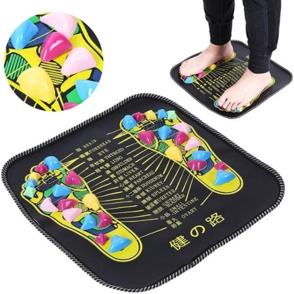 Black Acupuncture Foot Massage Mat with Colorful Stones