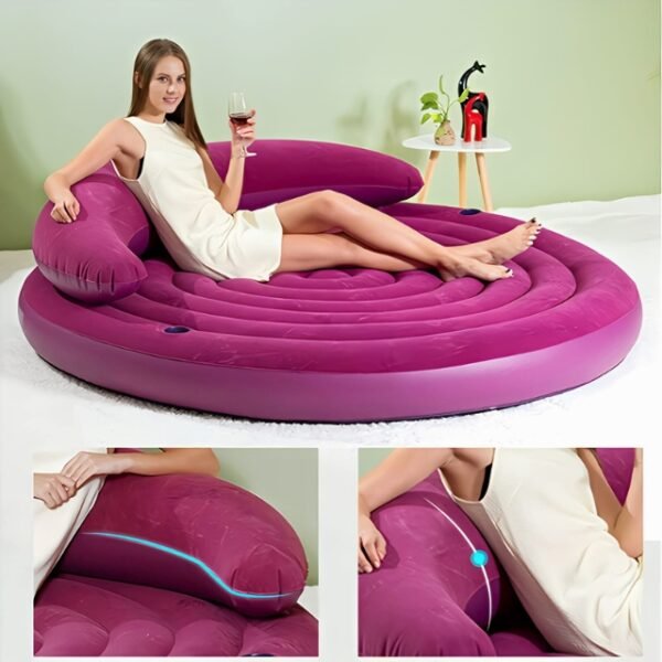 Luxury Lounging: Woman on Intex Inflatable Sofa Bed with Wine.