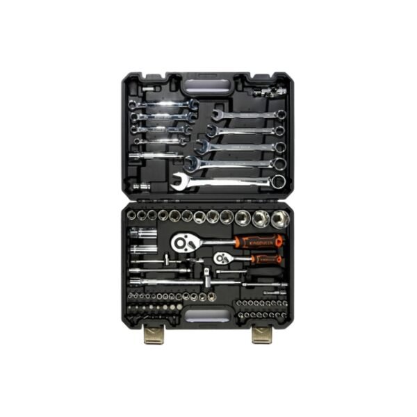 Opened Carry Case: KingQueen 82-Piece Tool Set Revealing All Pieces.