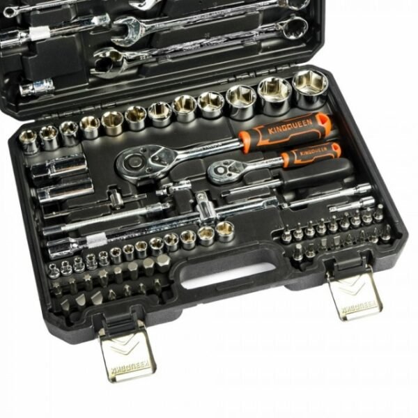 Explore KingQueen 82-Piece Tool Set: Socket Heads, Swivel Handles, & More.