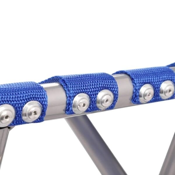 Double-stitch design on foldable stool, strong bolts for maximum carry weight.