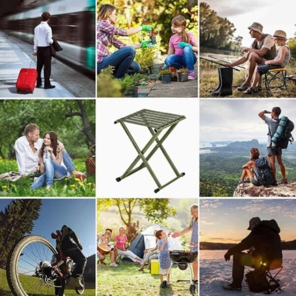 Versatile outdoor foldable stool for camping, traveling, or hiking – lightweight and portable.