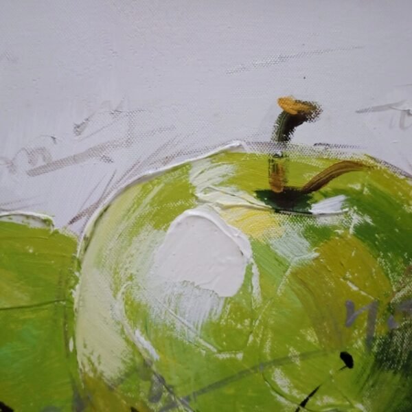 30x30cm canvas with green apples and cherries.