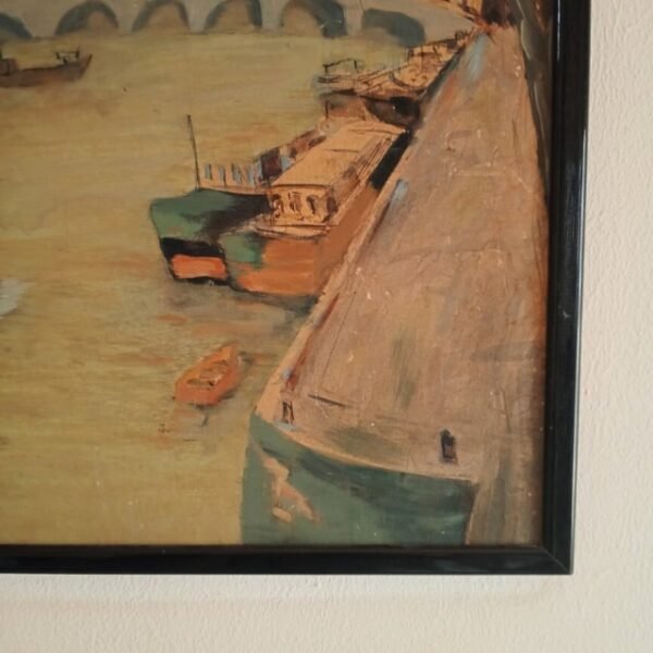 Bottom right corner showcases dock and boats on canvas.