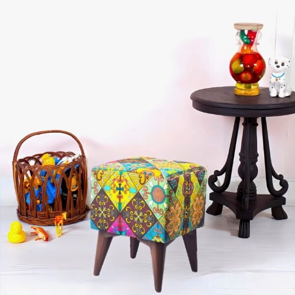 Classic Wooden Stool with Intricate Patterns.