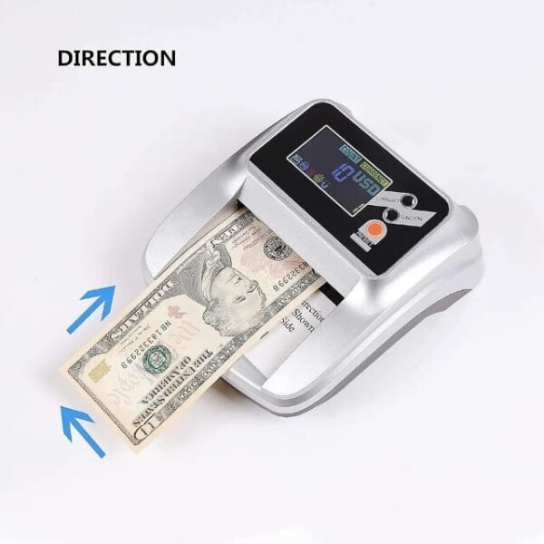 Step-by-step guide for inserting dollar notes into the detector.