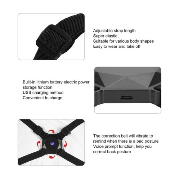 Adjustable, super elastic strap on posture corrector belt.