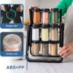 360-degree rotation spice rack made of durable glass and ABS material.
