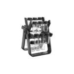 Spice rack set with glass jars, labels, and white pen for easy organization.