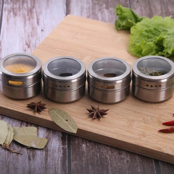 Rotary Design Magnetic Spice Holders for Easy Seasoning.