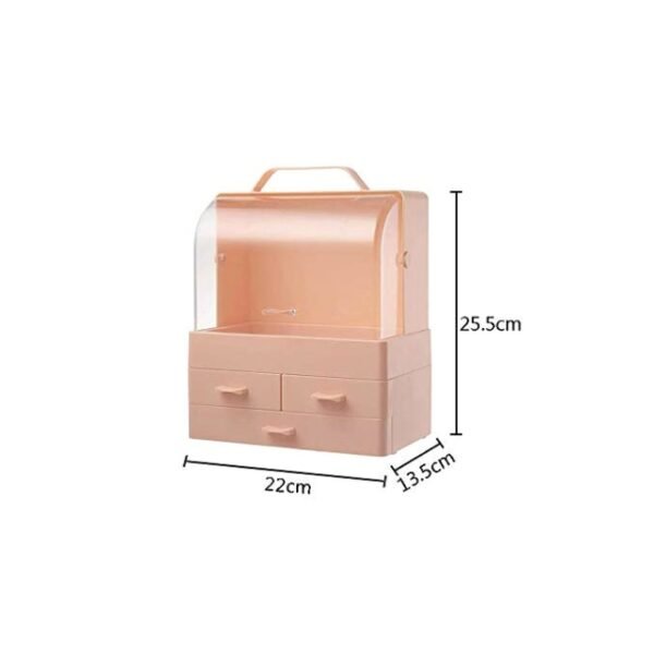 Compact pink makeup storage box, measures 22.5 x 22cm (L x W), perfect for on-the-go beauty.