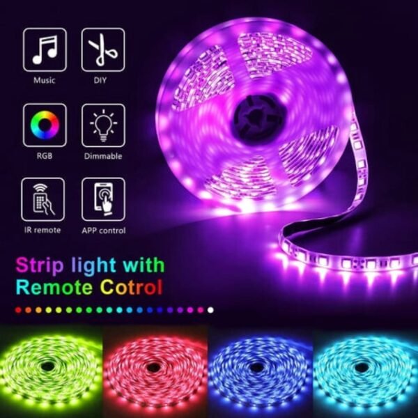 5m RGB LED strip with remote control and Bluetooth.