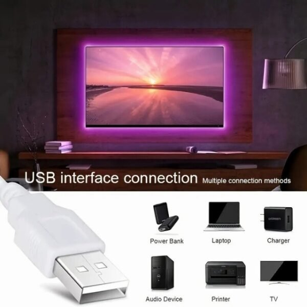 USB-powered RGB LED strip for magical home decor effects.