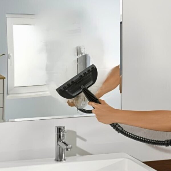 Clean glass with Switch-On steam cleaner, perfect for glass, marble, wood, and more.