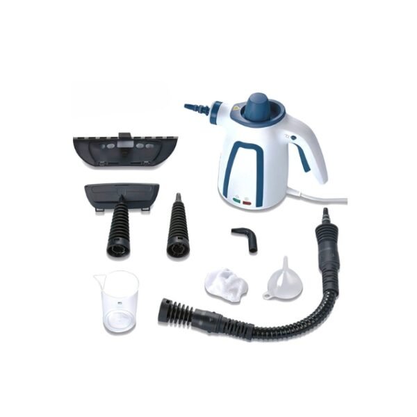 Switch-On steam cleaner with deep-cleaning brush and attachments.