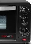 Turbowave electric oven temperature control knobs on white background.