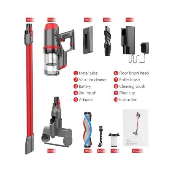 VCM Cordless Vacuum with comprehensive components: metal tube, 2-in-1 brush, and more!