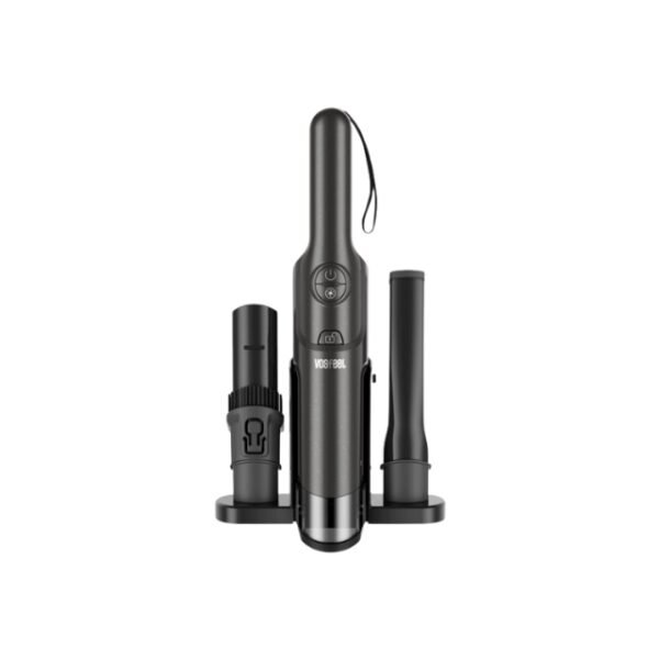 Vosfeel handheld vacuum cleaner in stylish black with attachments.