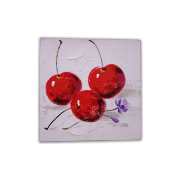 3 cherries canvas painting on white background, 30x30 cm art, acrylic masterpiece.