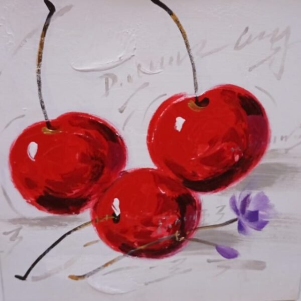 Succulent 3 cherries canvas painting with vivid red and violet hues for modern spaces.