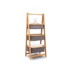 3-tier laundry rack with bamboo shelves and towel holder.