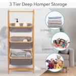 Multi-functional 3-tier laundry rack for clothes, cosmetics, and toys.