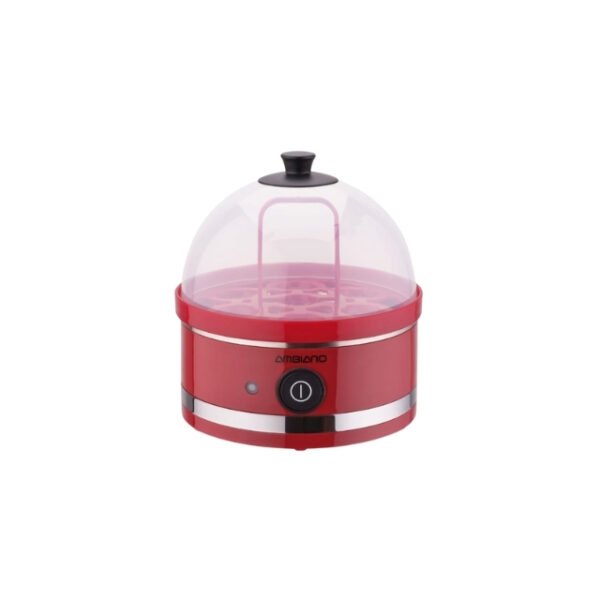 Red Ambiano egg cooker for efficient egg cooking, quality materials, save on gas.