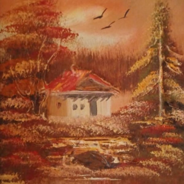 Up-close view of autumn home painting, highlighting warm tones and natural magic.