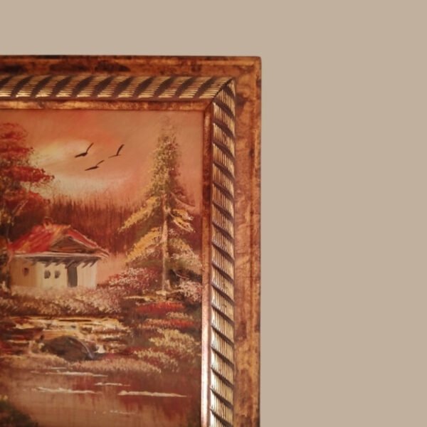 Modern décor – autumn home painting with quality wooden brown ornate border.