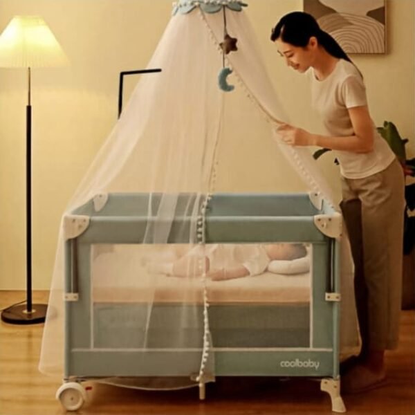 Baby mosquito net with stand for full bed coverage.