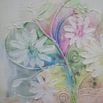 Modern Canvas: Colorful Flowers in Pink, Blue, and Green Hues.