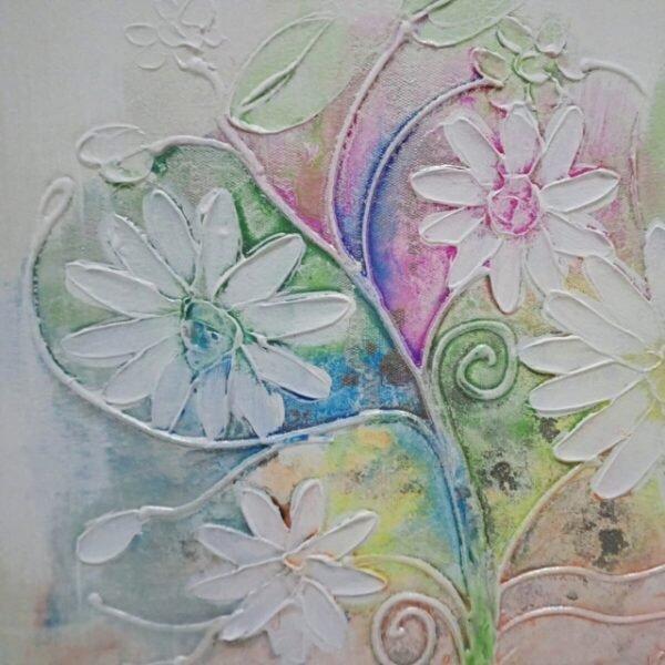 Modern Canvas: Colorful Flowers in Pink, Blue, and Green Hues.