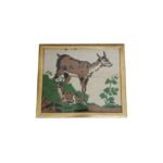 Deer couple art with leaves in brown border.