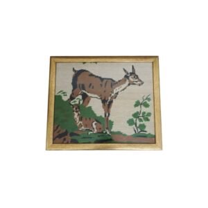Couple Deer Textile Portrait, Light Brown Border 33.5 x 39.5